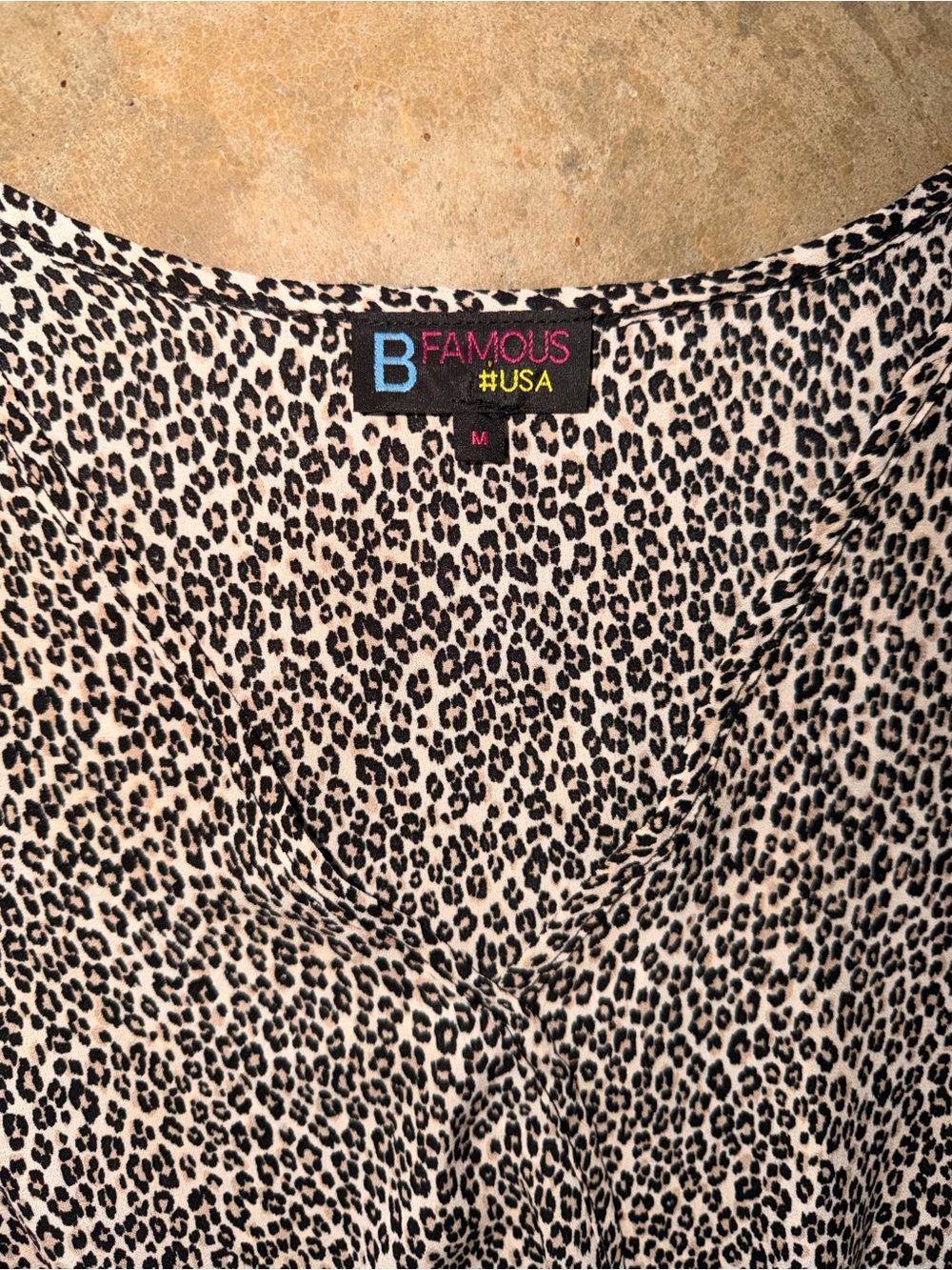 Y2K Leopard Print Peplum Top M (Fit S) B Famous USA Flutter Sleeve - Picture 3 of 10